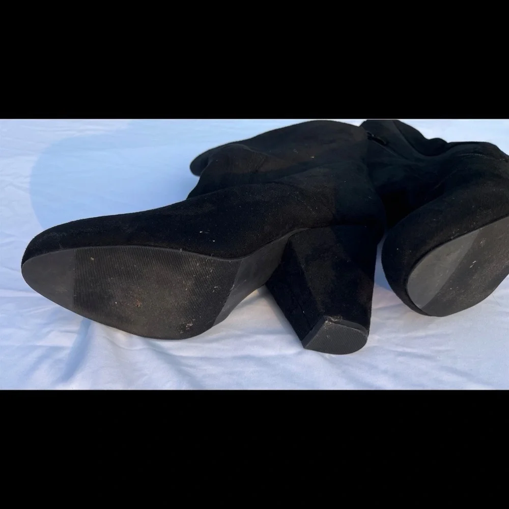 Black Faux Suede Cone Heel Bootie (WW) - Picture 4 of 11